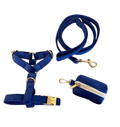 Juul set - Harnas, leiband, poepzakjeshouder Donkerblauw velvet