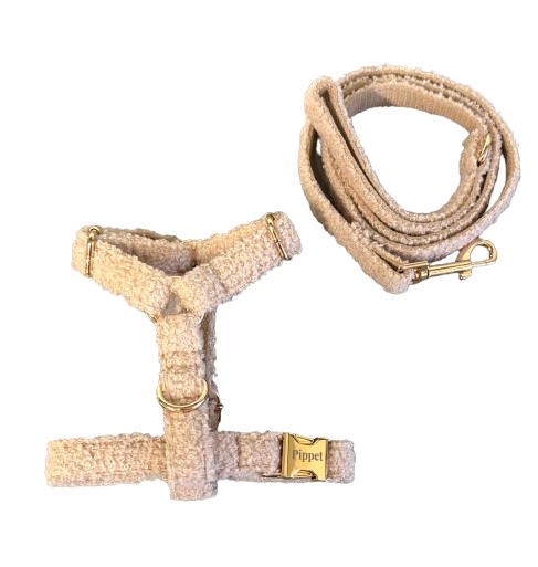 Pip set - Harnas & leiband Beige teddy