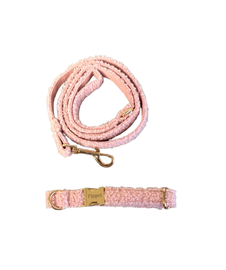 Pip set - Halsband & leiband Roze teddy