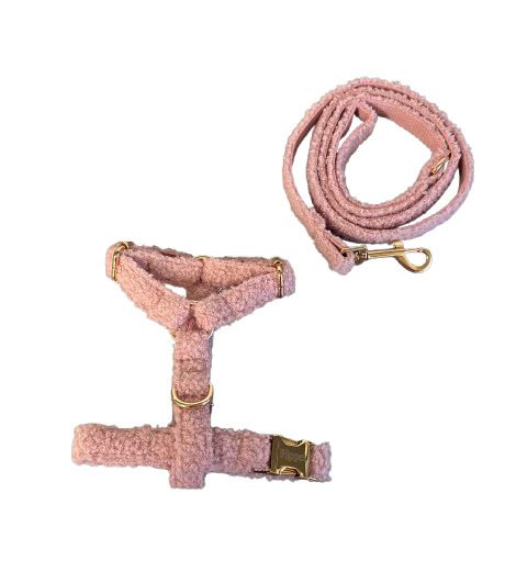 Pip set – Harnas & leiband Roze teddy